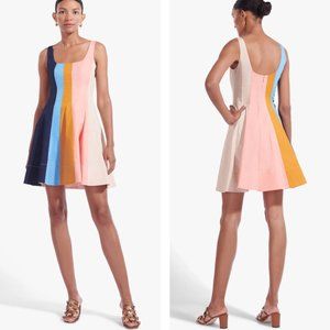 NWOT STAUD Mini Wells Dress in Land and Sea Colorblock Fit and Flare